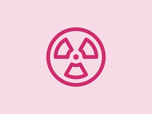 en rosa bakgrunn med en rosa sirkel med et radioaktivt symbol.