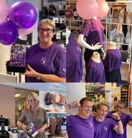 Viser butikker som arrangerer Purple day i forbindelse med Stafett for livet