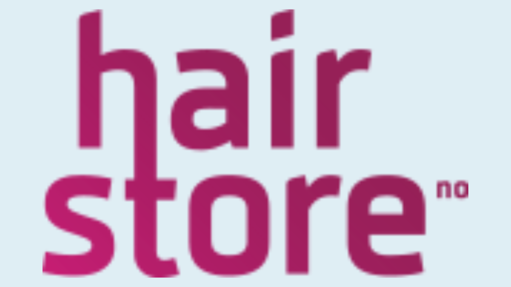 Hairstore logoen på lyseblå bakgrunn.