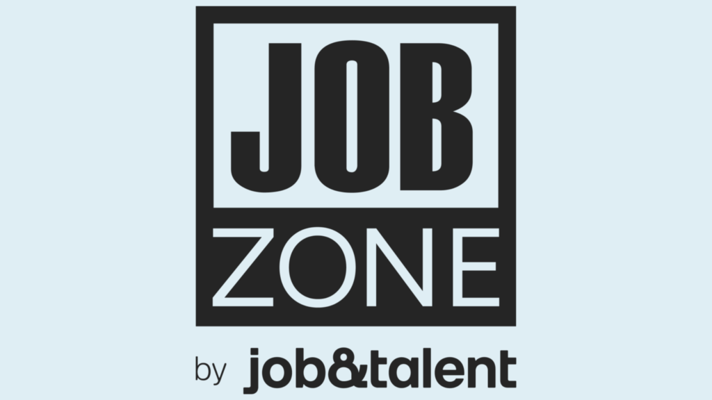 Jobzone logo på blå bakgrunn.