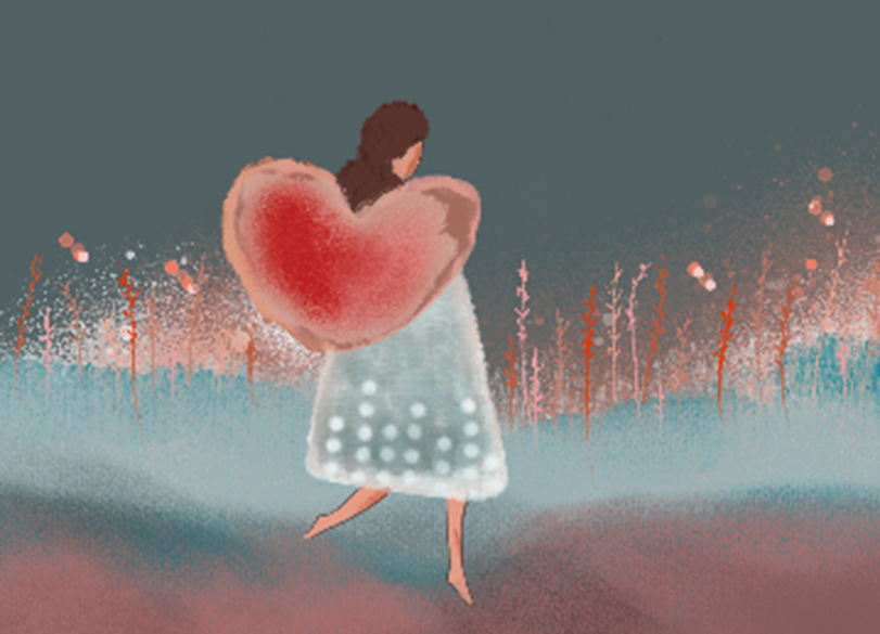 En illustrasjon av en kvinne som holder et hjerte.