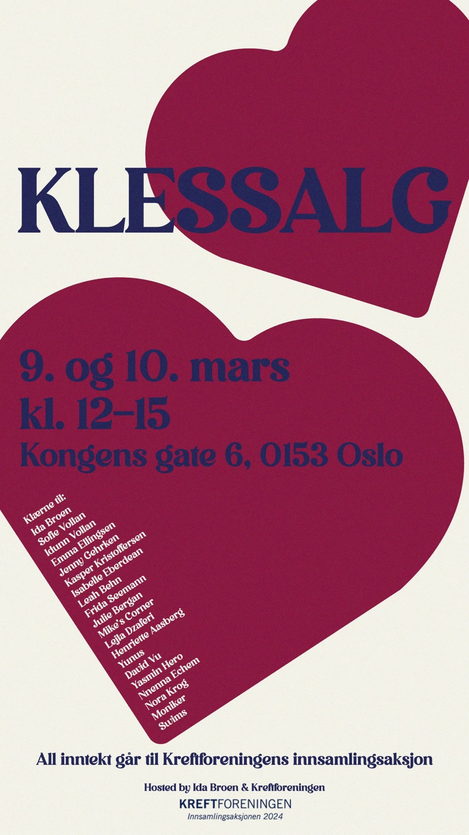 En plakat for klessag med hjerte i midten.