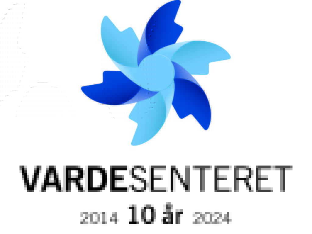 Logoen til vardesenteret med et stilisert blått hjul over teksten "vardesenteret 2014 10 år 2024.
