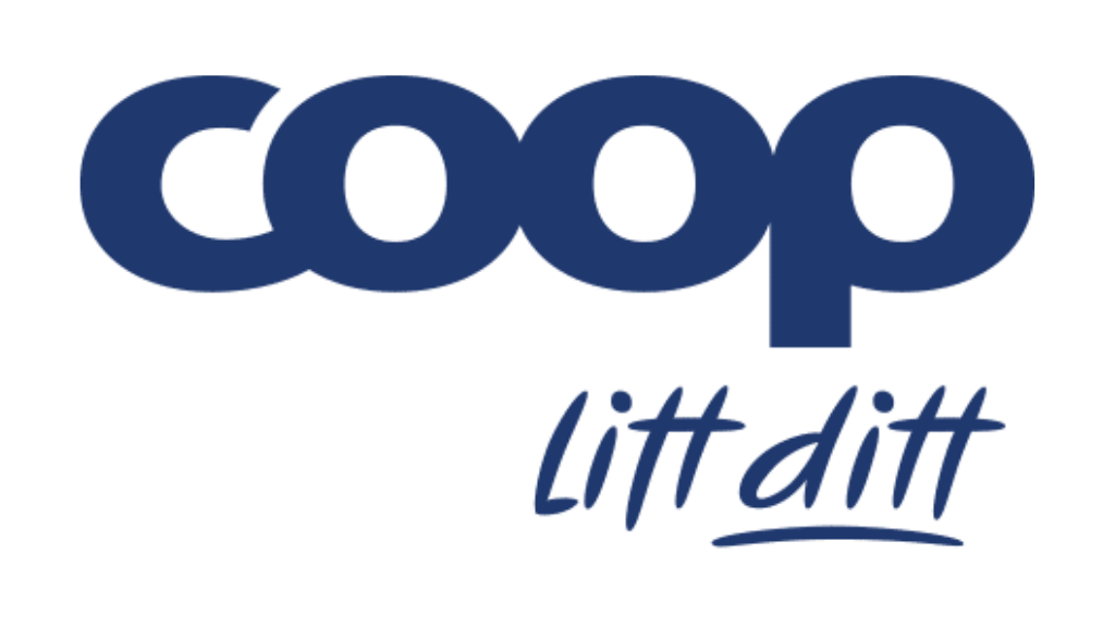 Logoen til samarbeidspartner Coop Norge. Blå "coop litt ditt"-logo med enkel, fet, avrundet tekst.