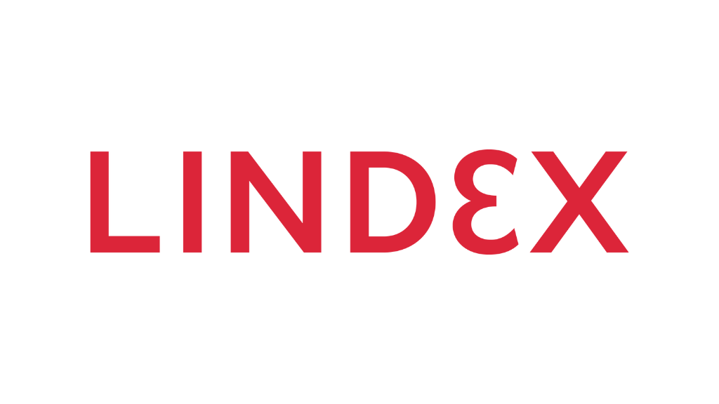 Lindex-logo i rødt, med ordet "LINDEX" med store bokstaver med en stilisert bakover "E.