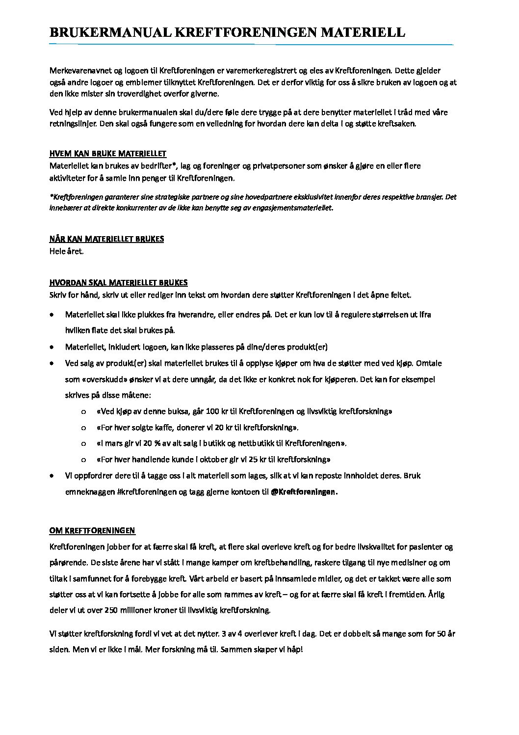 Brukermanual Kreftforeningen materiell