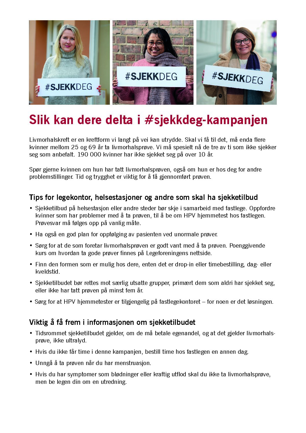 Informasjonsskriv om hvordan delta i #sjekkdeg-kampanjen 2025