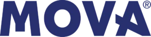 Bildet viser det mørkeblå ordet "MOVA" med store bokstaver med et registrert varemerkesymbol.