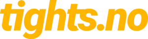 Bildet viser teksten tights.no med fete, små, oransje bokstaver på en gjennomsiktig bakgrunn.