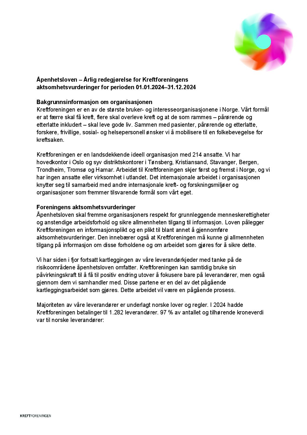 Åpenhetsloven, redegjørelse – juni 2025