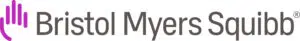 Bristol Myers Squibb-logo med et stilisert lilla håndikon ved siden av firmanavnet i grå tekst på hvit bakgrunn.