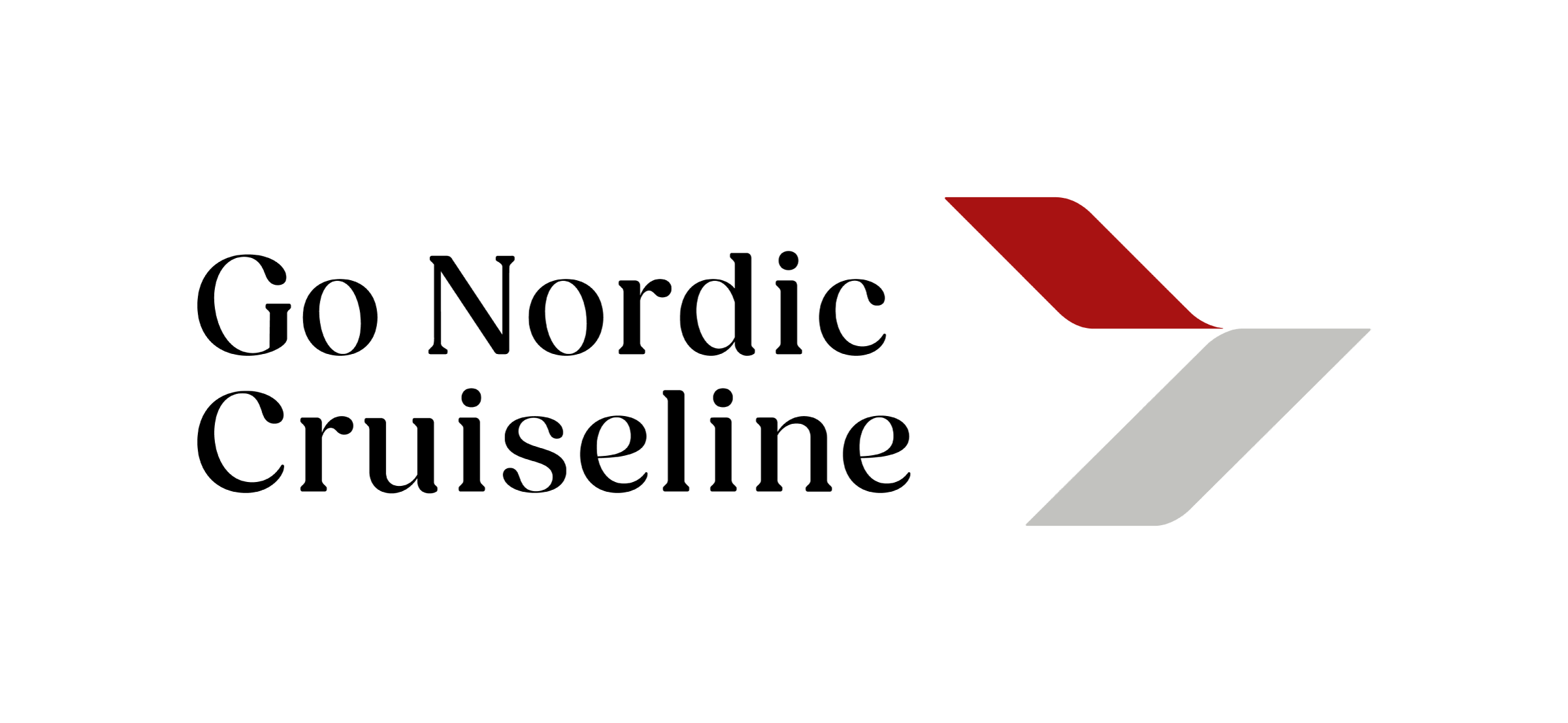 Go Nordic Cruiseline-logo med svart tekst og et rødt og grått geometrisk motiv på hvit bakgrunn.