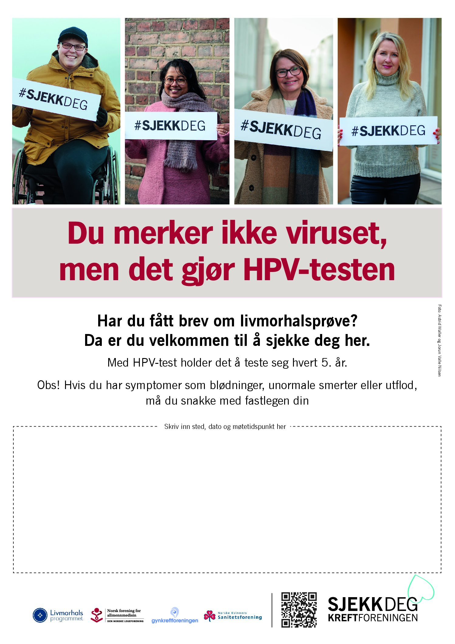 Plakat med skrivefelt om HPV-hjemmetest og livmorhalsprøve 2026
