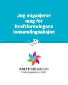 Teksten på norsk lyder "Jeg engasjerer meg for Kreftforeningens innsamlingsaksjon" over Kreftforeningens logo og ordene "Innsamlingsaksjonen 2026"; to hjerteikoner er plassert i midten.