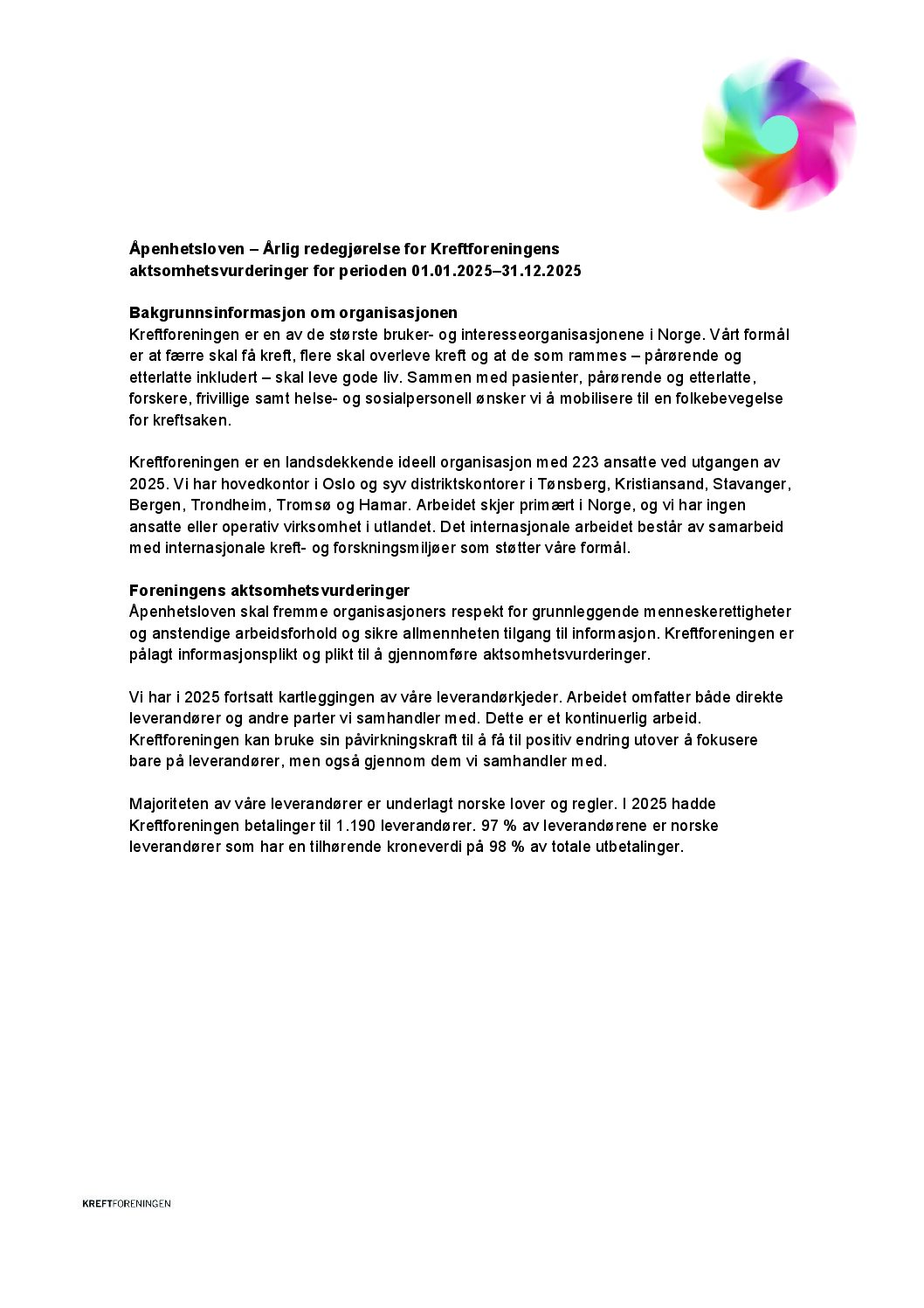 Åpenhetsloven, redegjørelse – mai 2026